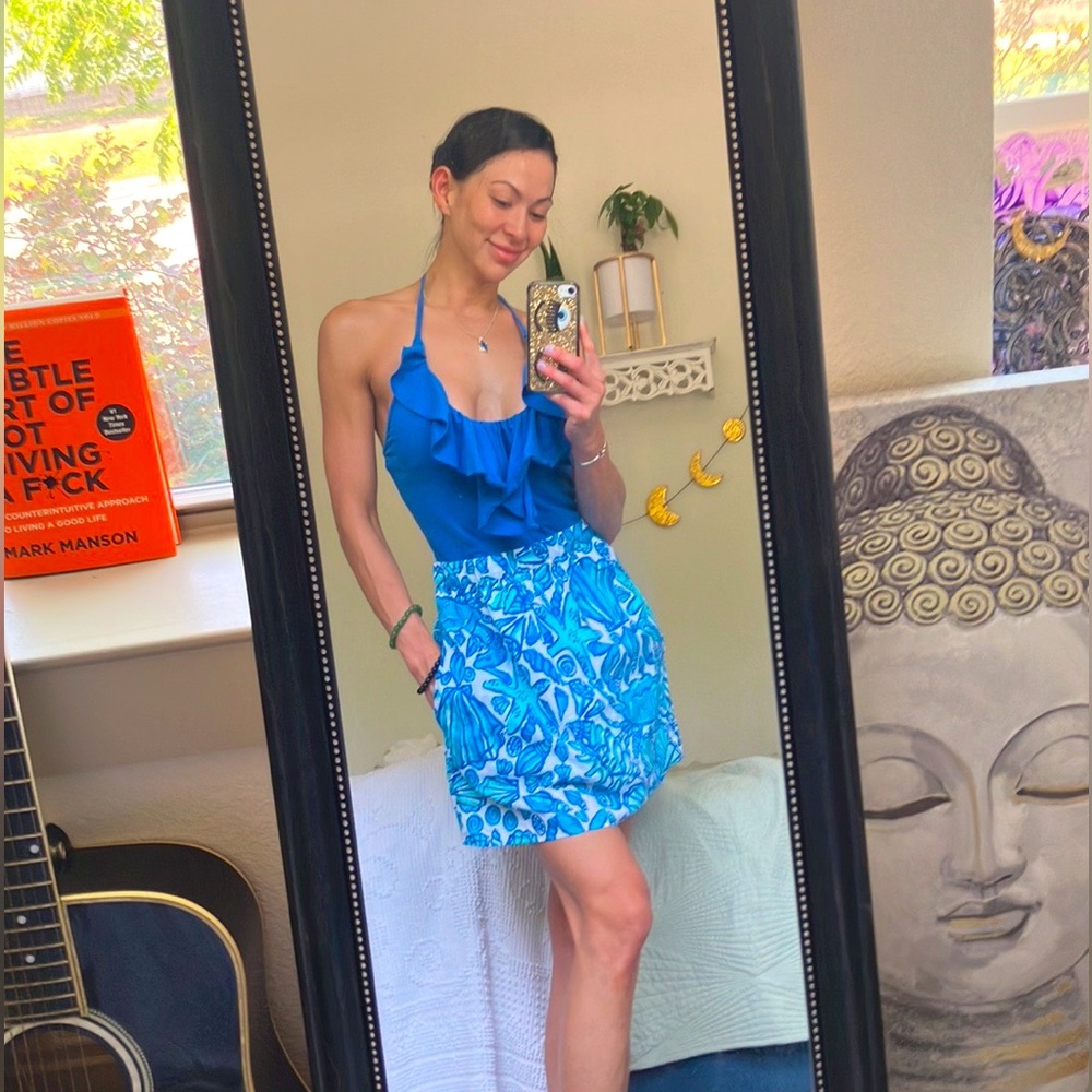 Lilly Pulitzer Sailor’s Valentine Blue Shell Halter Dress XS